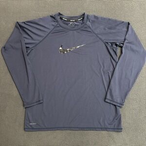 Nike Dri Fit Swim Long Sleeve Shirt Men's Large UV Rashguard Blue Athletic Top